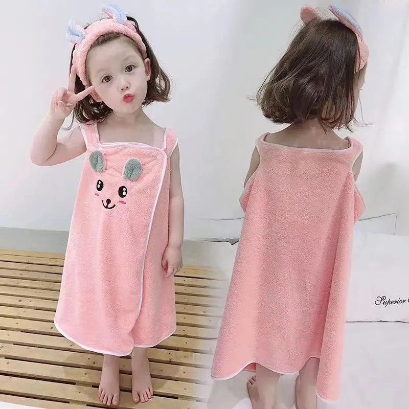 

Children's bathrobe super absorbent bath towel soft and lint-free wrap-around bath dress for girls 3-15 years old