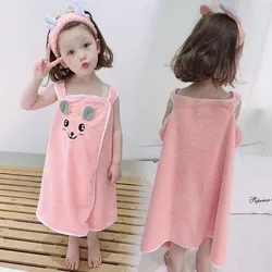 Children's bathrobe super absorbent bath towel soft and lint-free wrap-around bath dress for girls 3-15 years old