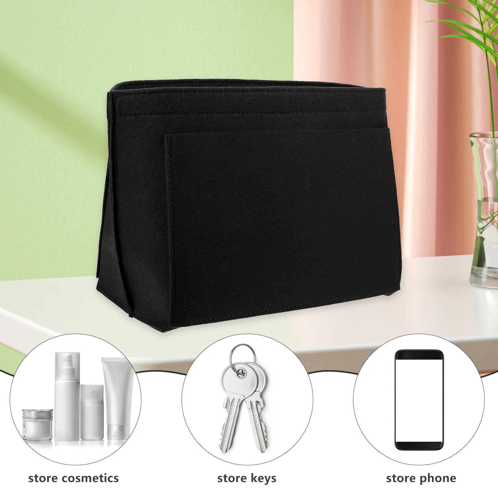 

Purse Organizer Insert Felt Material Handbag Liner Durable Tote Organizer for Cosmetics Keys Phone Neat Storage