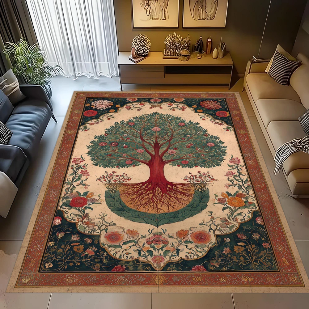 Black Background Maple Leaf Floral Border print large Rug,living room,bedroom,lounge Entry Door Mat,Washable Rug,Gift