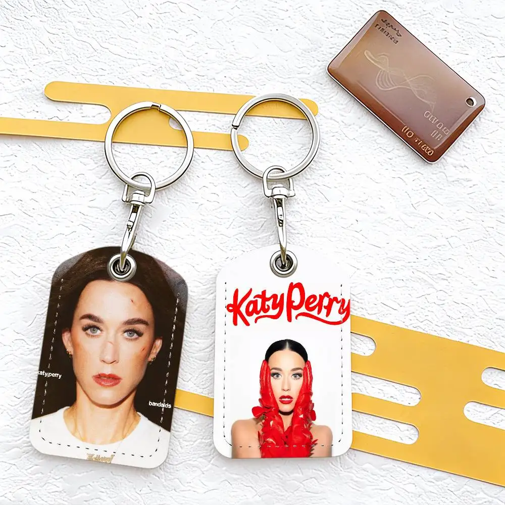 Singer K-Katy P-Perry bandaids Card Holder for Home Use Bank Credit Card Protective Sleeve Student ID Key Chain Cover