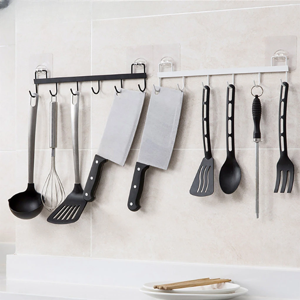 

Kitchen bathroom hook rack guide rail 6 hook wall hanging coat rack kitchen utensils towel jacket hanger kitchen bathroom