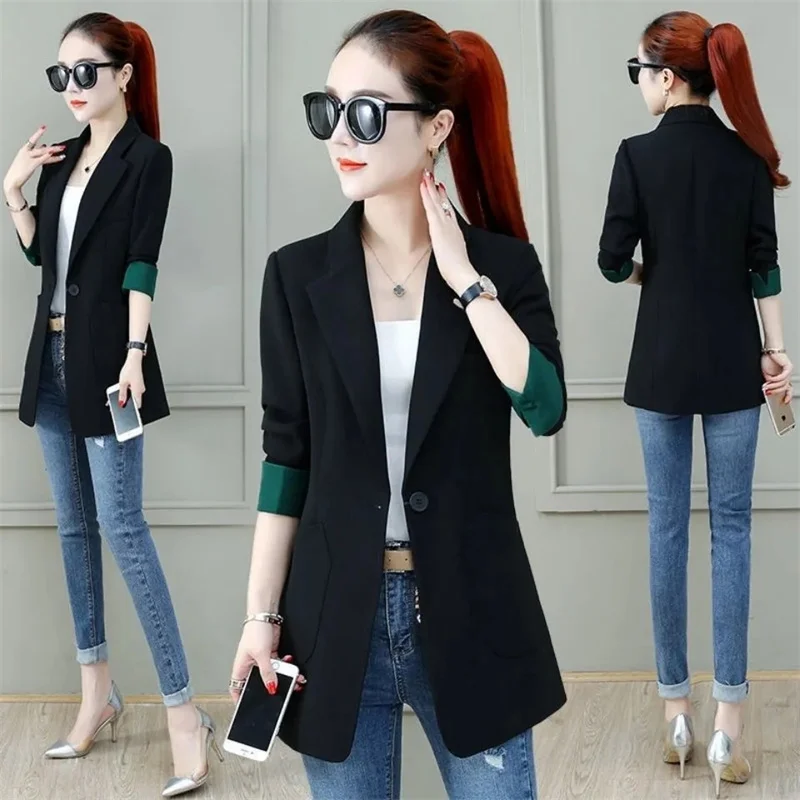 Black Women Blazer 2025 Formal Slim Blazers Lady Office Work Suit Pockets Jackets Coat Female Korea Casual Short Blazer Femme