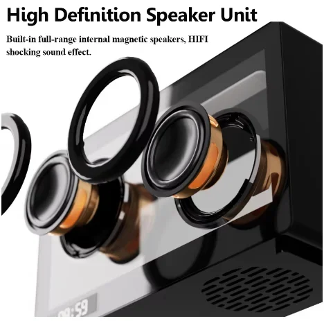 Mini Speaker Transparente Visível Bluetooth com Relógio, Cartão Portátil, Leitor de Música Sem Fio, Desktop LED Lâmpada Atmosfera, Ornamentos