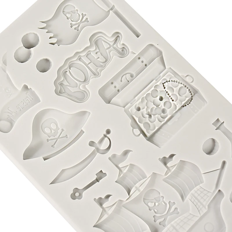 Skull Pirate Ship Silicone Mold DIY Chocolate Fondant Cake Mould Kids Birthday Party Cake Decorating Tool DIY Baking Accessories