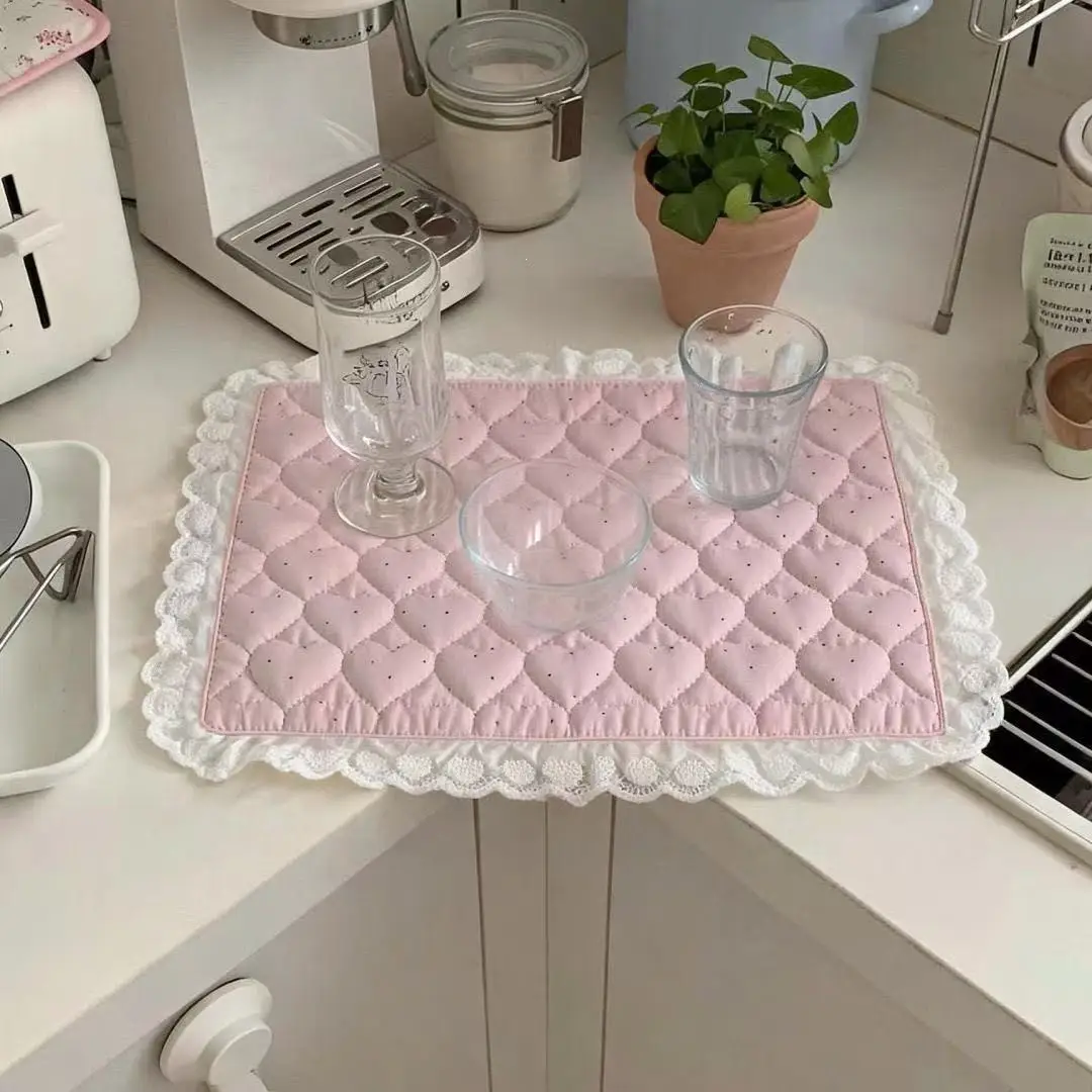 Ins-Stil Koreanische Tischsets aus reiner Baumwolle, isolierte Tischdecke, Requisiten für Fotoshootings, dekorative Untersetzer, französische Tischdecke mit Spitze, süßes Geschenk – Detail 3