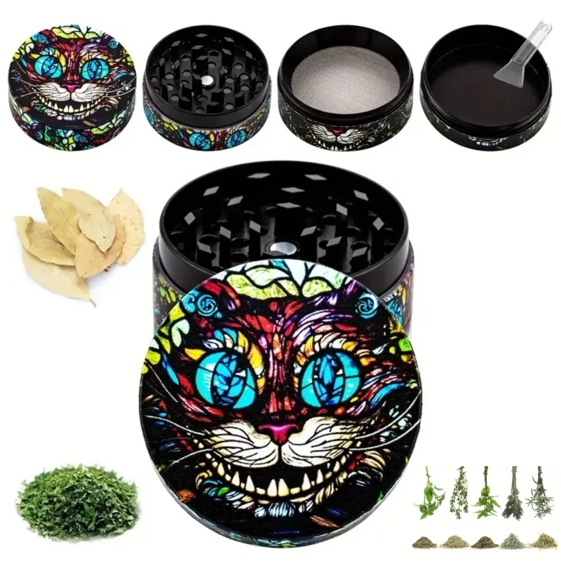 2in Metal Cat Herb Grinder 4-Layer Spice Pepper Mill Mortar Raw Grass Grinder Tobacco Crusher Cigarette Accessories Smoking Tool