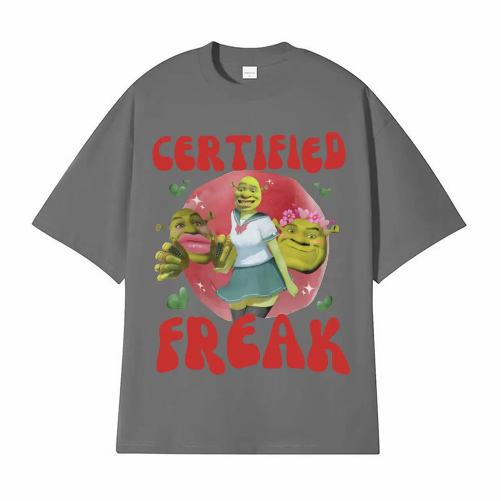 Certified Freak Funny Shrek T Shirt Humor Swamped Meme T-shirts for Men Women Vintage Gothic Oversized Short Sleeve T-shirt Tops