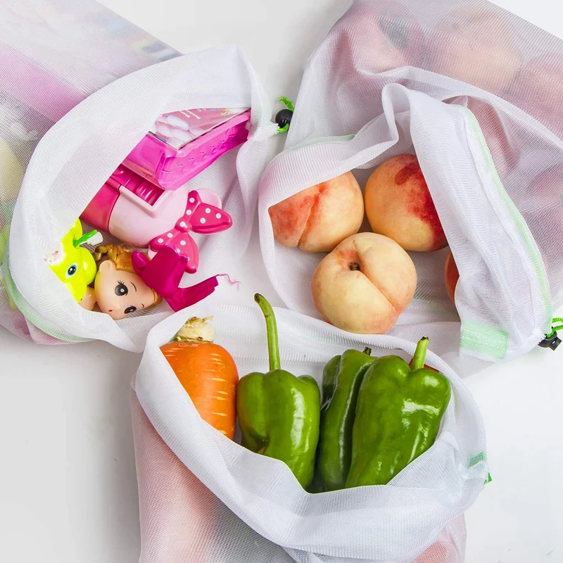 أكياس إنتاج شبكية قابلة لإعادة الاستخدام والغسيل ، خالية من النفايات الممتازة ، أكياس لتخزين الفواكه والخضروات