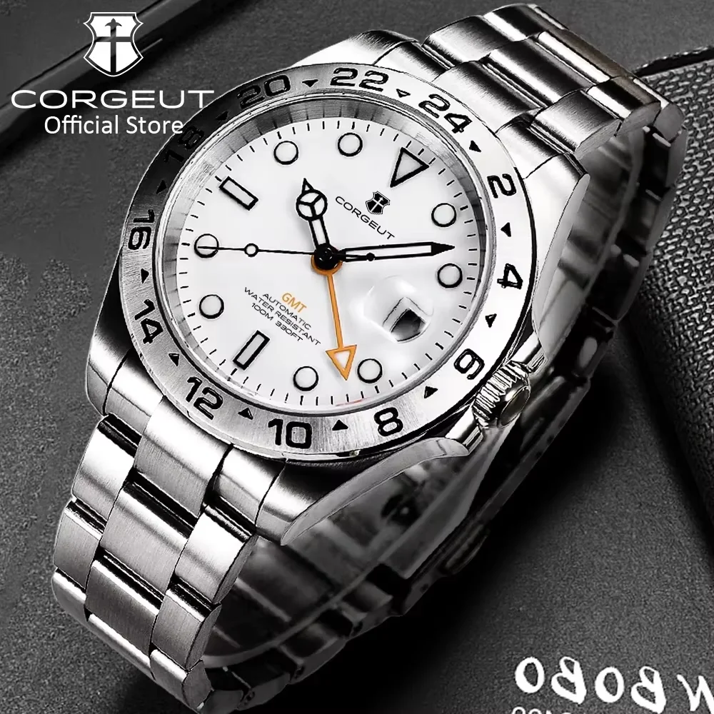 Corgeut NH34 GMT 40 มม.Luxur Mens นาฬิกาสแตนเลสสตีลกันน้ํา Reloj Man สําหรับนาฬิกา