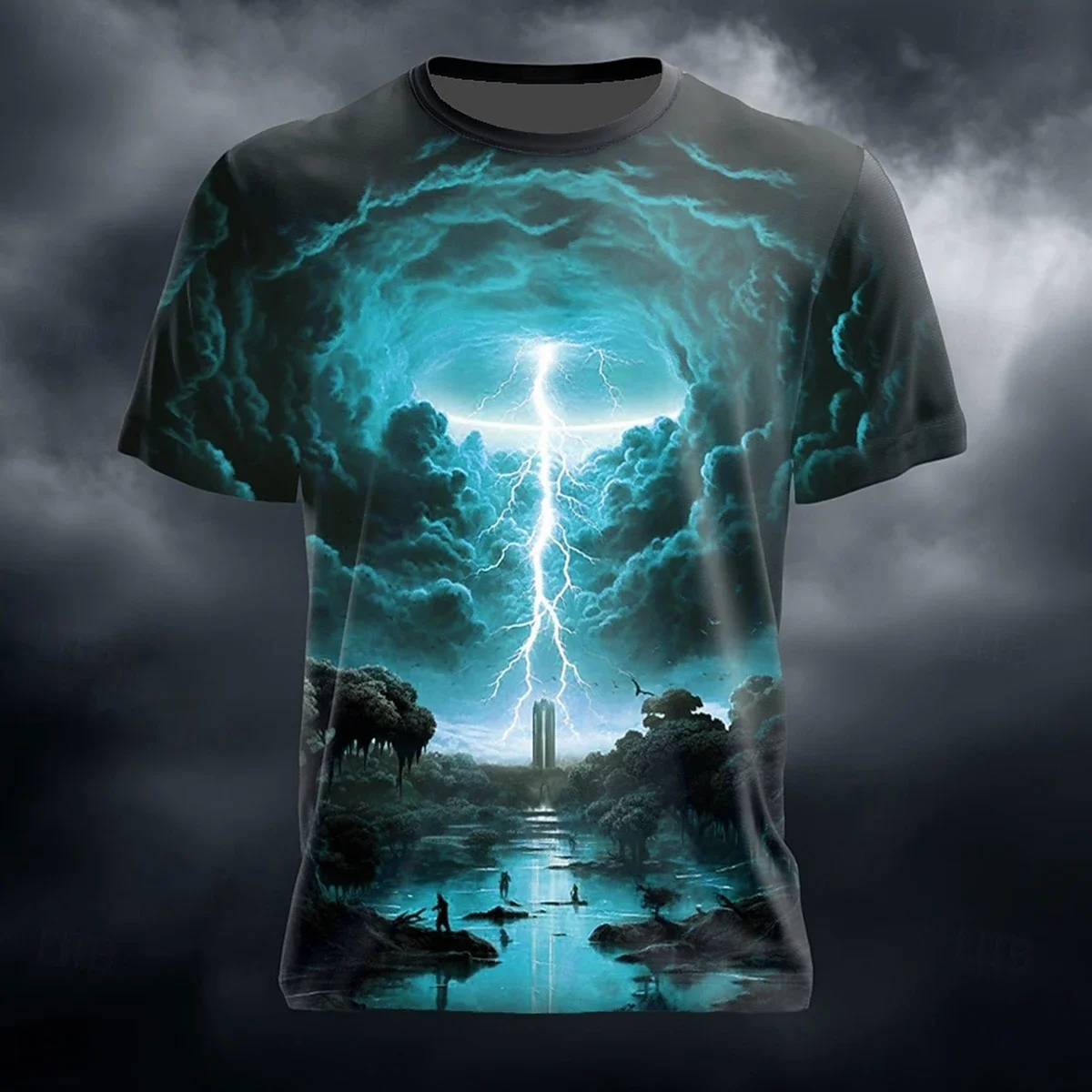Trend Cool Storm Lightning Fantasy Landscape 3D Printed T-Shirt Men Mysterious Scenery Graphic Short Sleeve Streetwear Tops