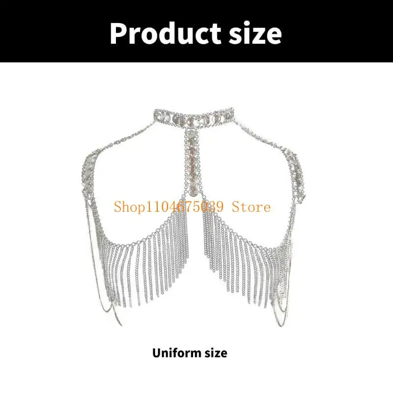 5ASD قلادة سلسلة الكتف الزفاف الأنيقة مع شرابات البلورات لحفل الزفاف