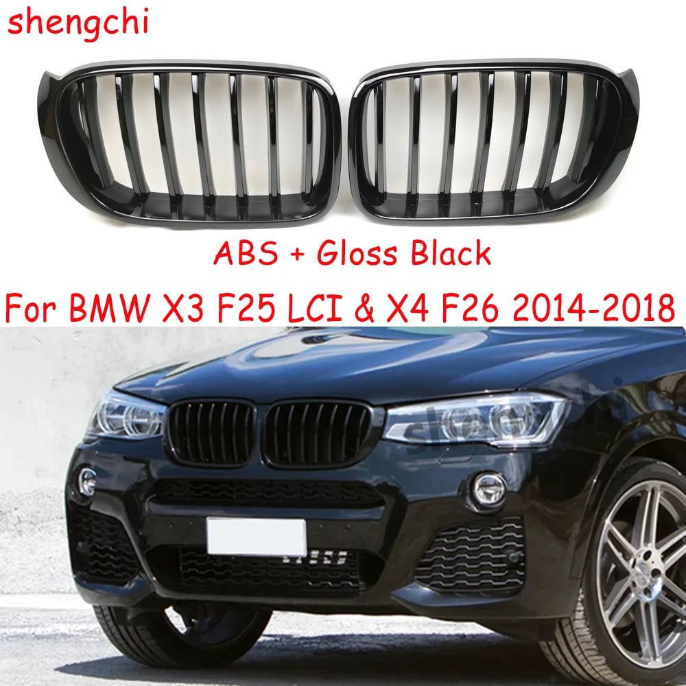

X3 F25 LCI X4 F26 ABS Gloss Black Front Bumper Grilles For BMW X3 F25(LCI) X4 F26 XDriver20i XDrive28i XDrive35i Grill 2014-2018