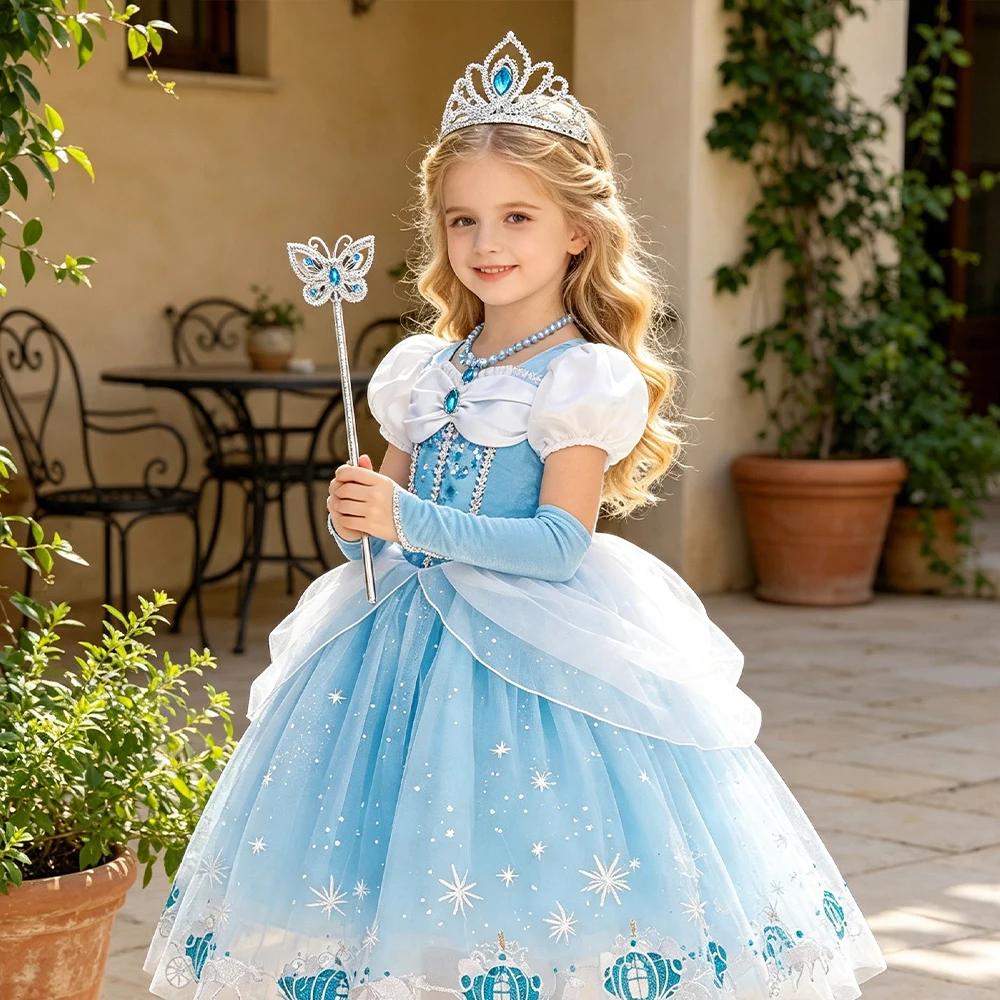 Kostüm Mädchen Blaues Prinzessinnen-Geburtstagskleid für Mädchen Festliche Kleider Kinder Halloween-Kostüme 2 3 4 5 6 7 8 9 10 Jahre – Detail 12