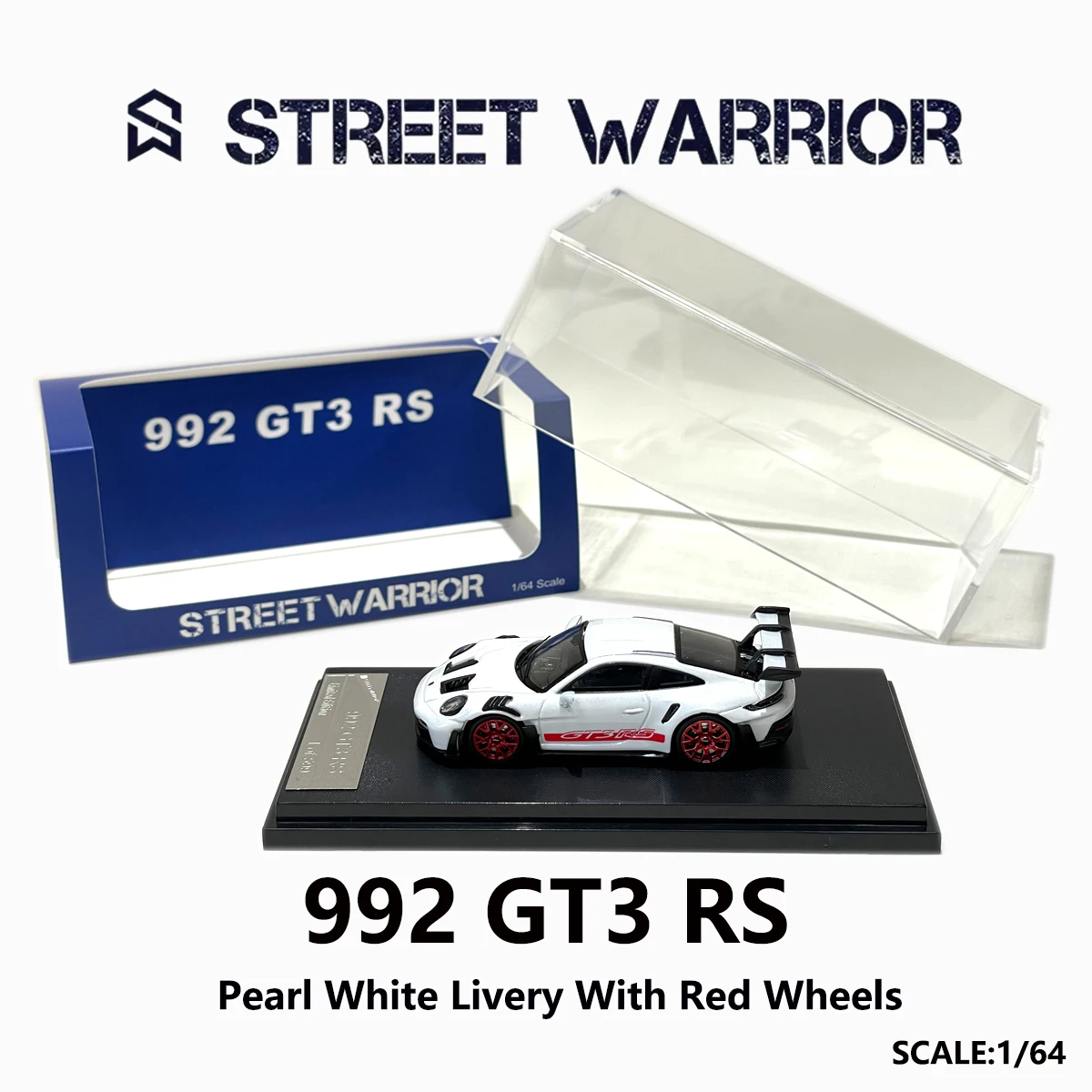 In Stock 1:64 Street Warrior 911 992 GT3 RS Gulf/Cream White/Pearl White Livery Set Collection Diecast Model Car view 5