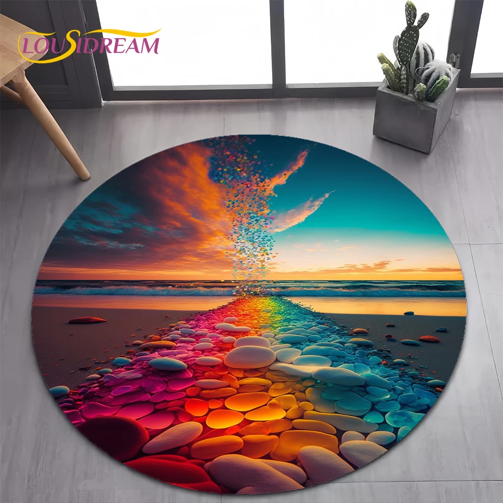 26 Style New Colorful Pebble Rainbow Road Beach Stone Round Carpet Rug for Bedroom Living Room Decoration,pet Decor Floor Mat