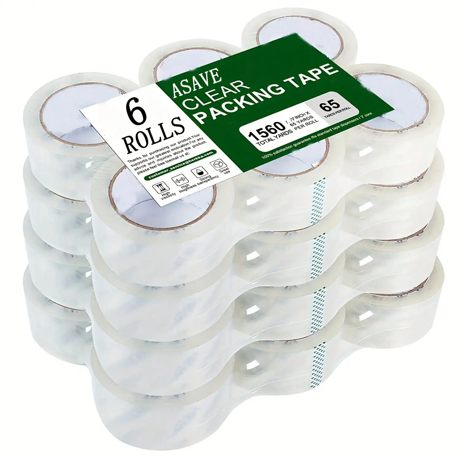 Economy Pack, Clear Packing Tape, 6 Rolls Of Heavy Duty Packaging Tape For Shipping Packaging And Moving Sealing, Ultra Strong Adhesive, Thicker Clear Packing Tape, 65 Yards Per Roll, Total Of 390 Yards. Shipped From A Local Warehouse.
