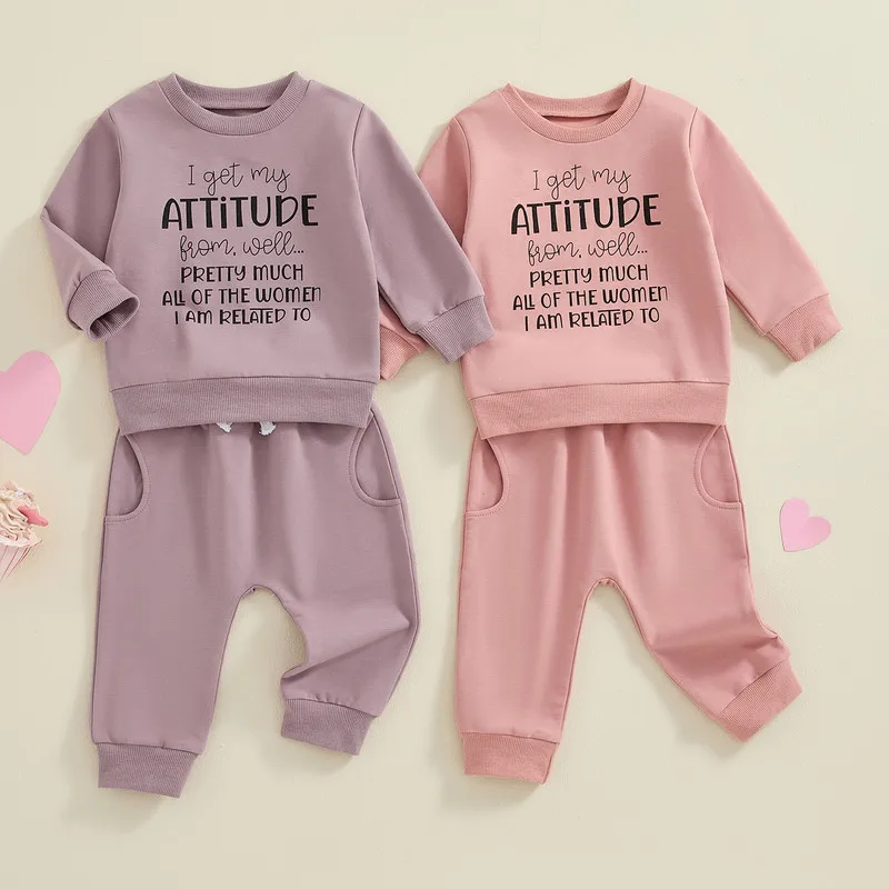 

Kid Girls Pants Set Autumn Clothes Long Sleeve Letters Print Sweatshirt with Elastic Waist Sweatpants Clothing Set