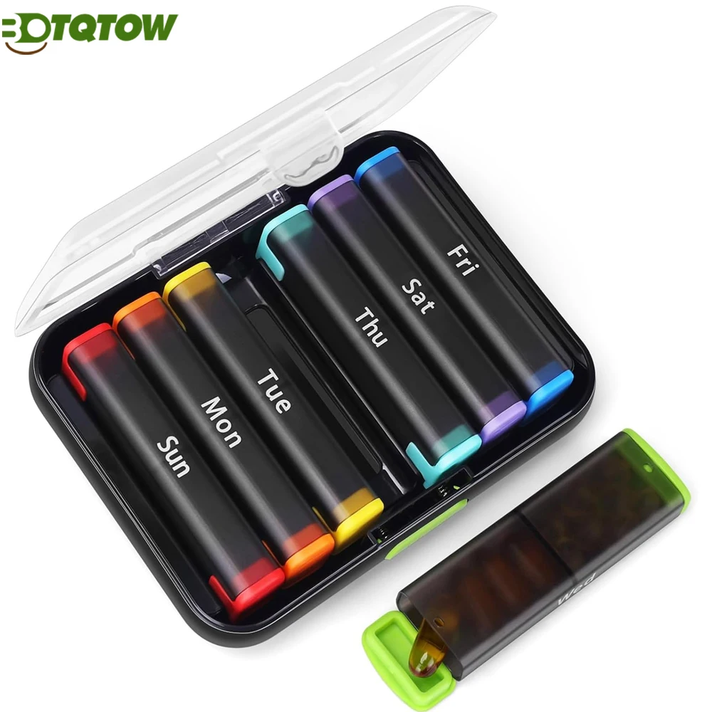 

7-дневный органайзер для таблеток AM/PM — 3/4 ежедневных больших отделений для рыбьего жира/витамимина, коробка для лекарств в путешествиях и ежемесячных таблеток (1 шт.)