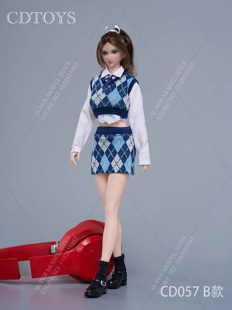 CDtoys CD057 1/6 Soldier Clothing Diamond Checkered Knitted Tank Top Wrapped Hip Short Skirt Set Fit 12-inch Action Figure Doll