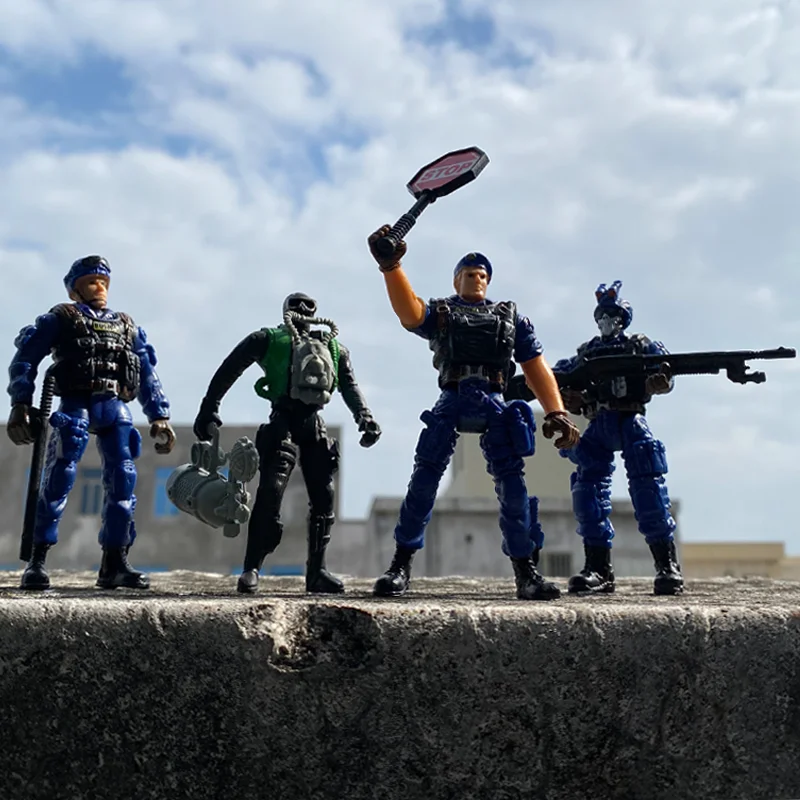 4PC 1/18 Figurki akcji Armia Policja Mężczyźni Zabawka Żołnierz Wojskowy Siły Specjalne Elitarny Zespół SWAT Strażak Elastyczny Prezent dla chłopca strażaka