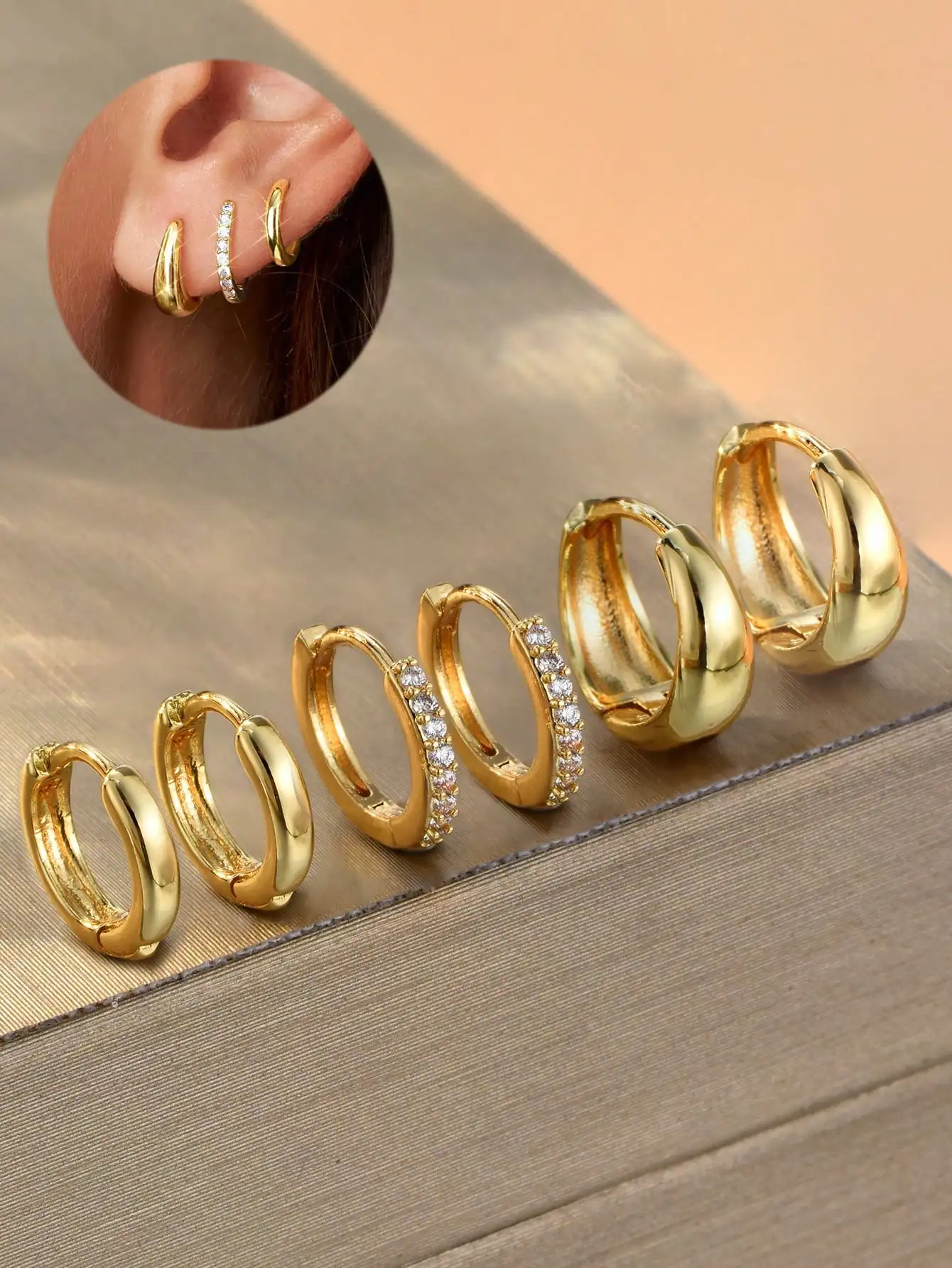 

6pcs Dainty Cubic Zirconia Ear Stud & Huggie Hoop Earrings, Copper Allergy-Friendly Stackable Earrings, Cute Earrings Set For Women And Girls