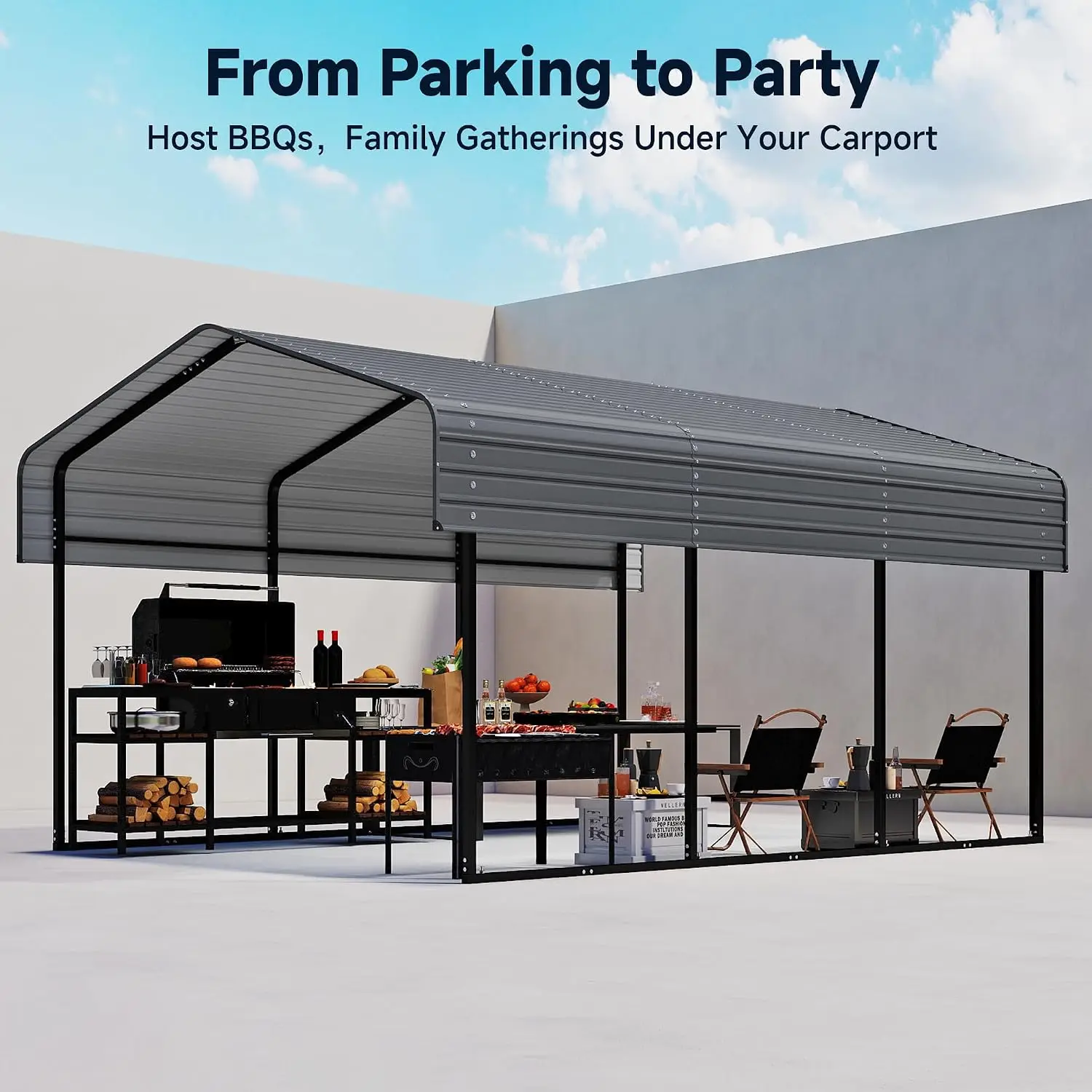 10 x 15 FT Metal Carport with Removable Sidewalls & Doors, Gray