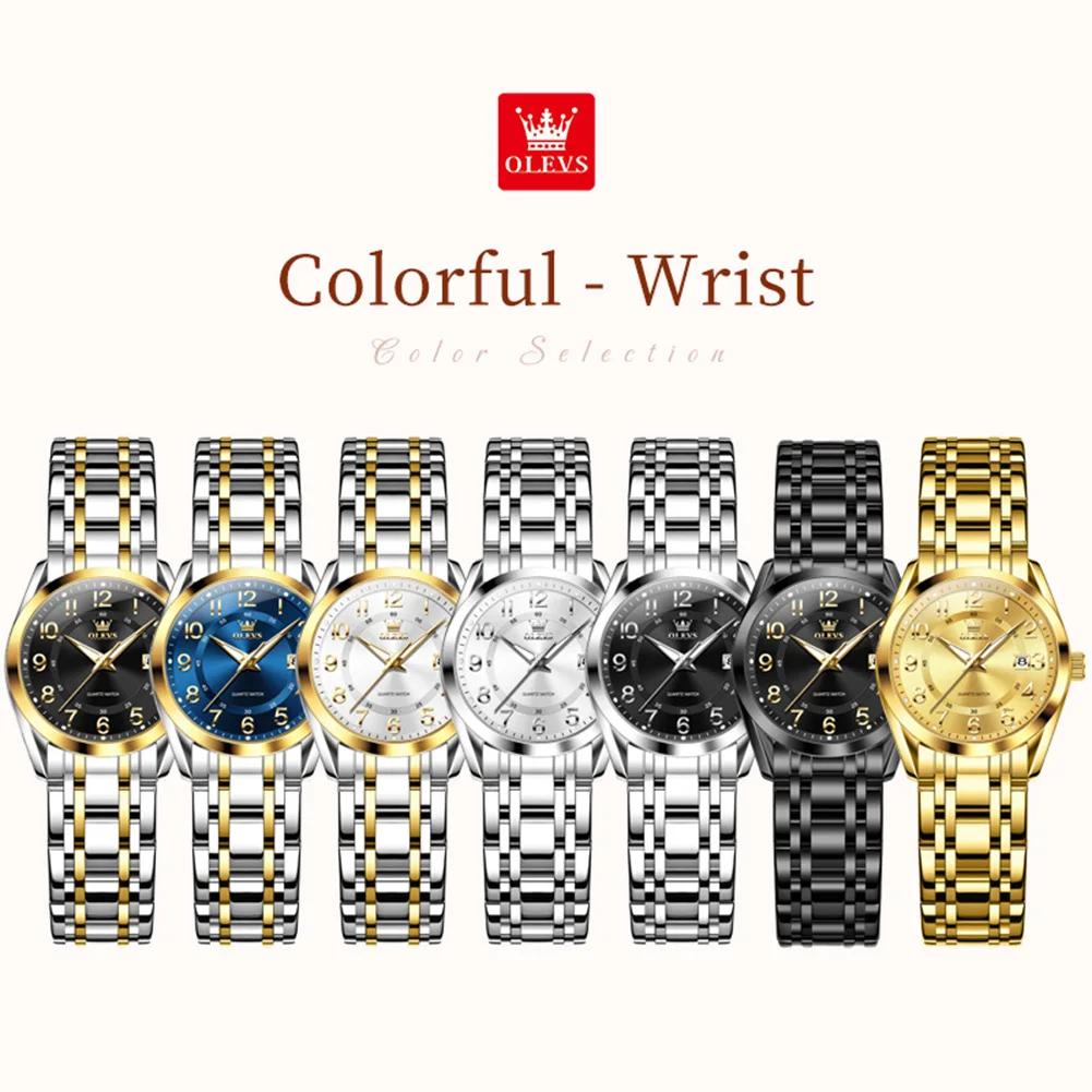 OLEVS Women's Watches 3666L Top Brand Luxury Original Quartz Watch for Lady Waterproof Stailess Steel Luminous Date Week Fashion