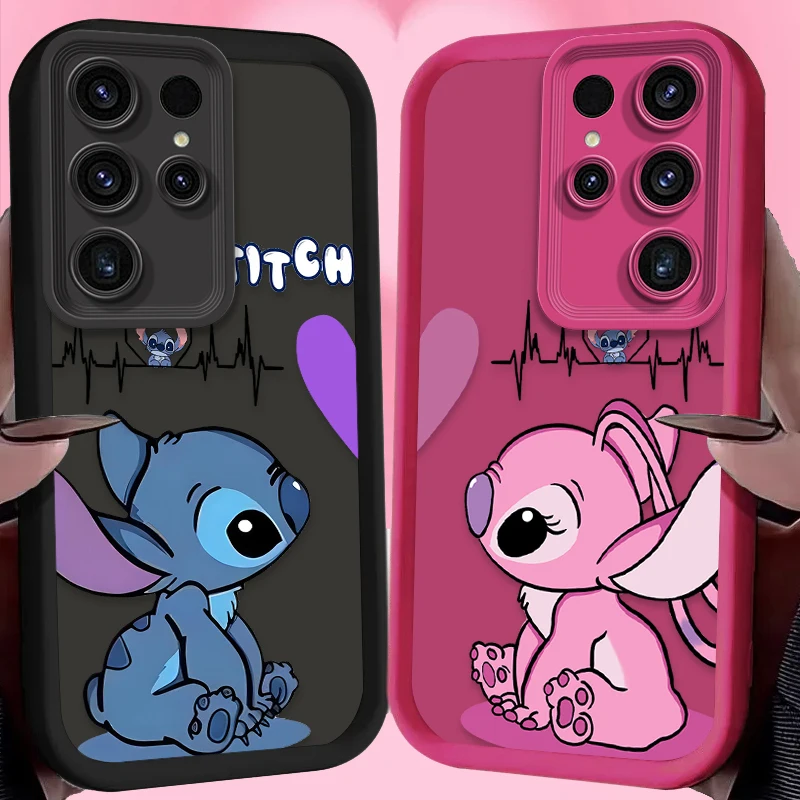 Disney Stitch Angel Love Clear Case for Samsung Galaxy S24 S23 S22 S21 Ultra Plus FE A54 A34 A14 A73 A53 A33 5G Silicone Capa