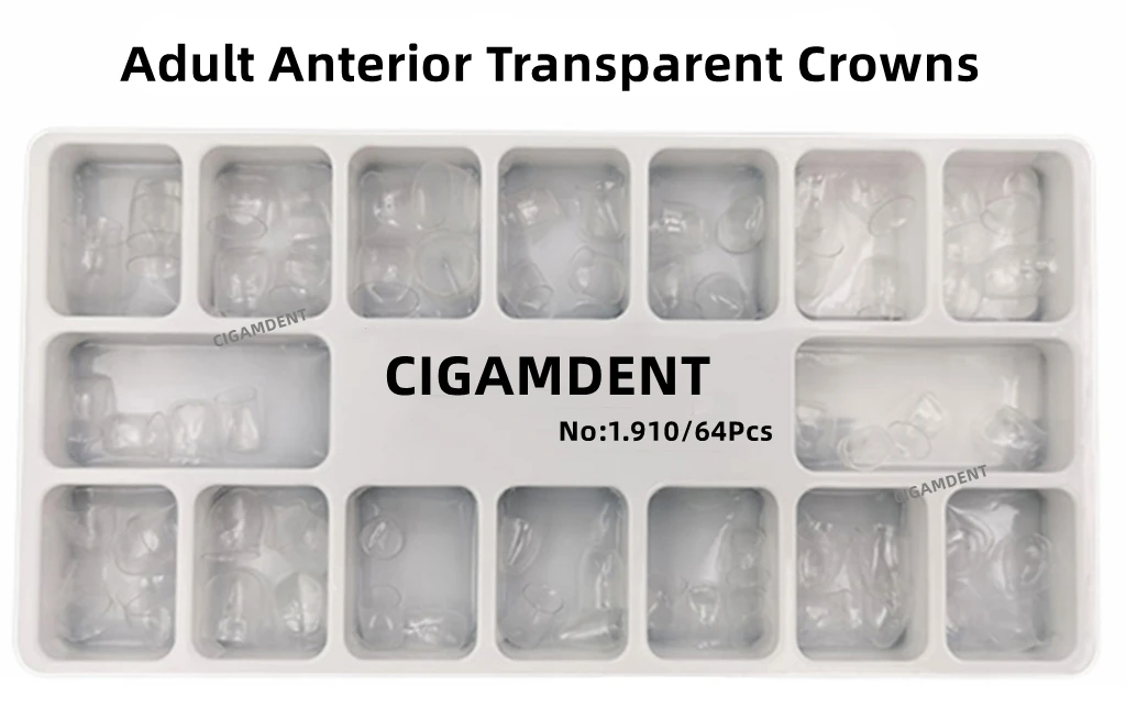 64 szt. Przednich przezroczystych koron dentystycznych dla dorosłych narzędzia dentystyczne 1.910 przedniej przezroczystej matrycy stomatologicznej
