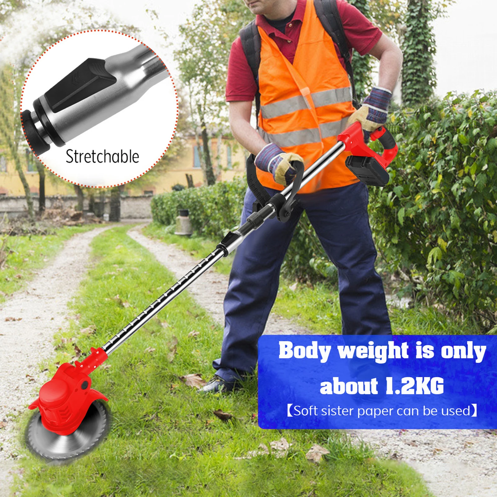 24V 6000mAh 2 Batteries 1 Charger Telescopic Rod D-Shaped Handle Weed Trimmer Cordless Electric Weed Lawn Mover Eater Edger