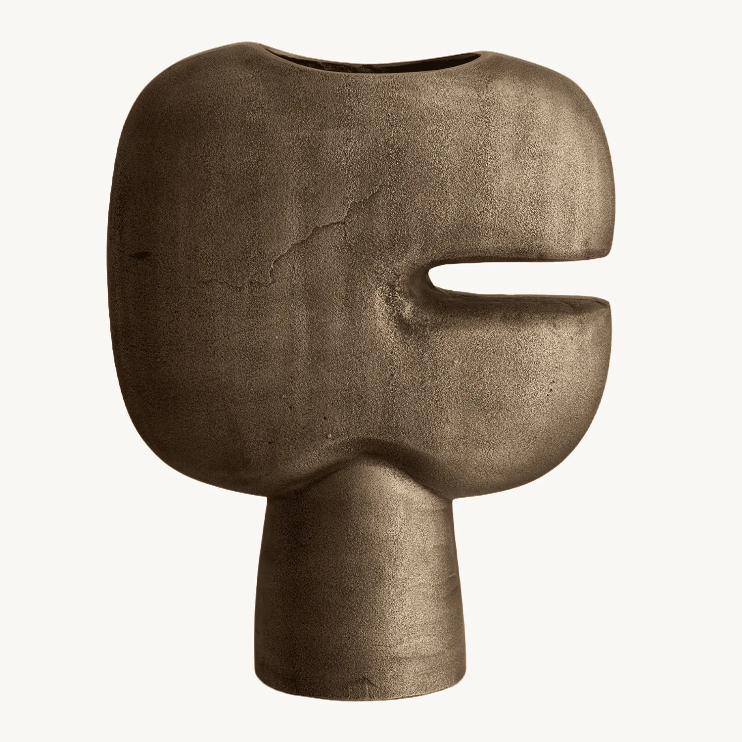 Wabi Sabi Retro Tan Abstract Notched Face Vase Model Room Porch Art Ornament