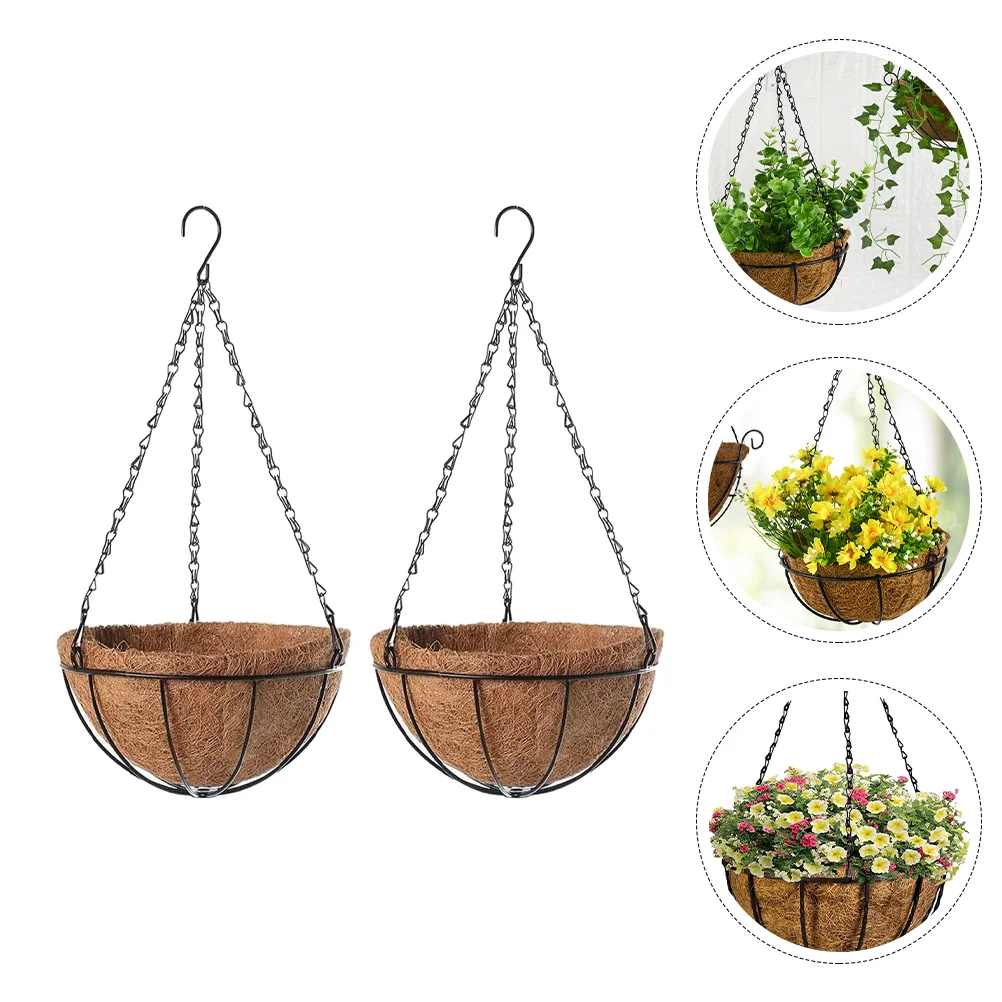 

2 Pcs Home Decoration Hanging Planter Coconut Liner Basket Assorted Color Flower Baskets Iron Outdoor for