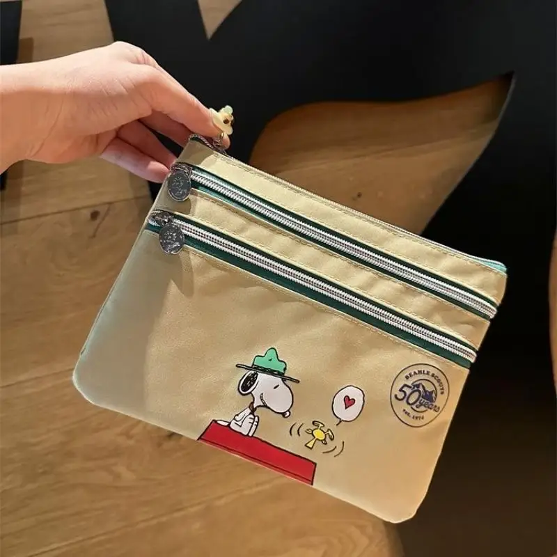 New Anime Snoopy Handheld Bag Multi Layer File Storage Bag Durable Portable Kawaii Cartoon Coin Purse Cosmetics Bag Girls Gifts