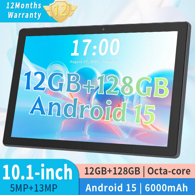 

2025 Tablet Android 15, ANRY 10.1inch 12GB+128GB(1TB Expand) Tablet 6000mAh 8-core with WIFI Bluetooth, Support Global Version