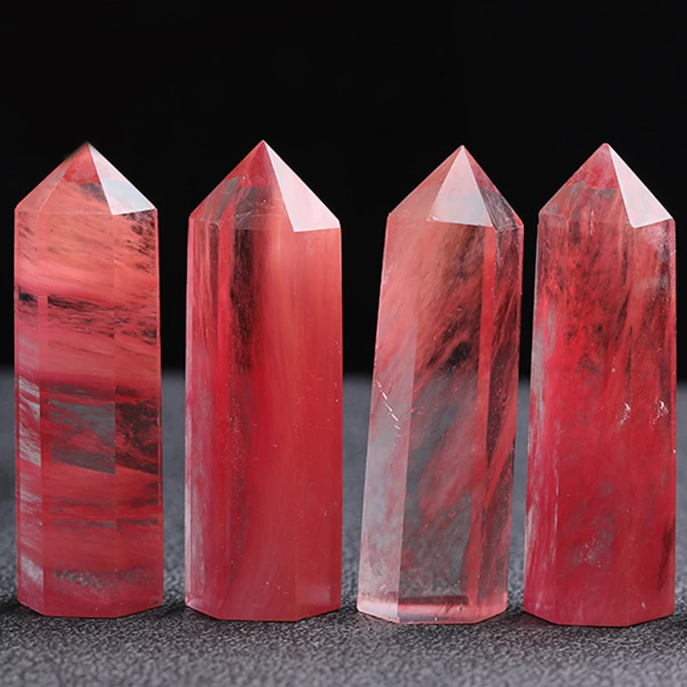 Red Smelting Stone Pointed Hexagonal Prism Red Crystal Single Point Wand Tower Crystal Crafts Ornament Home Decoration