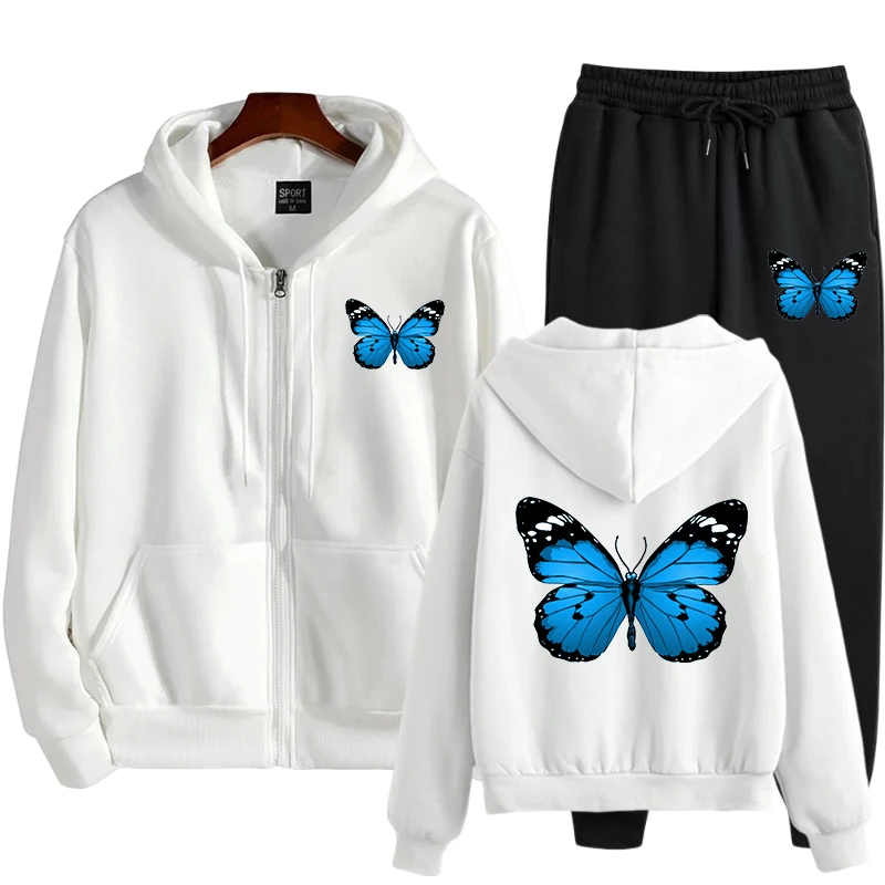 

2025 Womens Tracksuit Printed Casual Zipper Hoodies Coat+Sweatpants 2 Pcs Sets Jogging Cardigan Jacket Suits Loose Streetwear