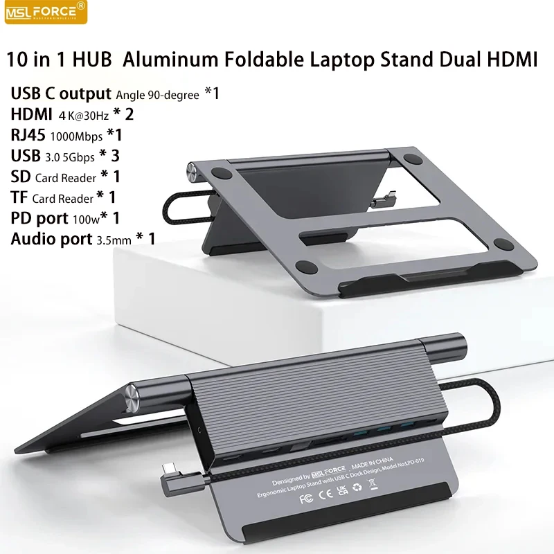 Imagem -01 - Suporte para Laptop de Alumínio com Usb-c Docking Station Dual Hdmi Splitter Monitores para Macbook Huawei Xiaomi Suporte para Tablet Mesa Dobrável suporte para laptop de aluminio com usb c docking station dual hdmi splitter monitores para macbook huawei xiaomi suporte para tablet mesa dobravel 01