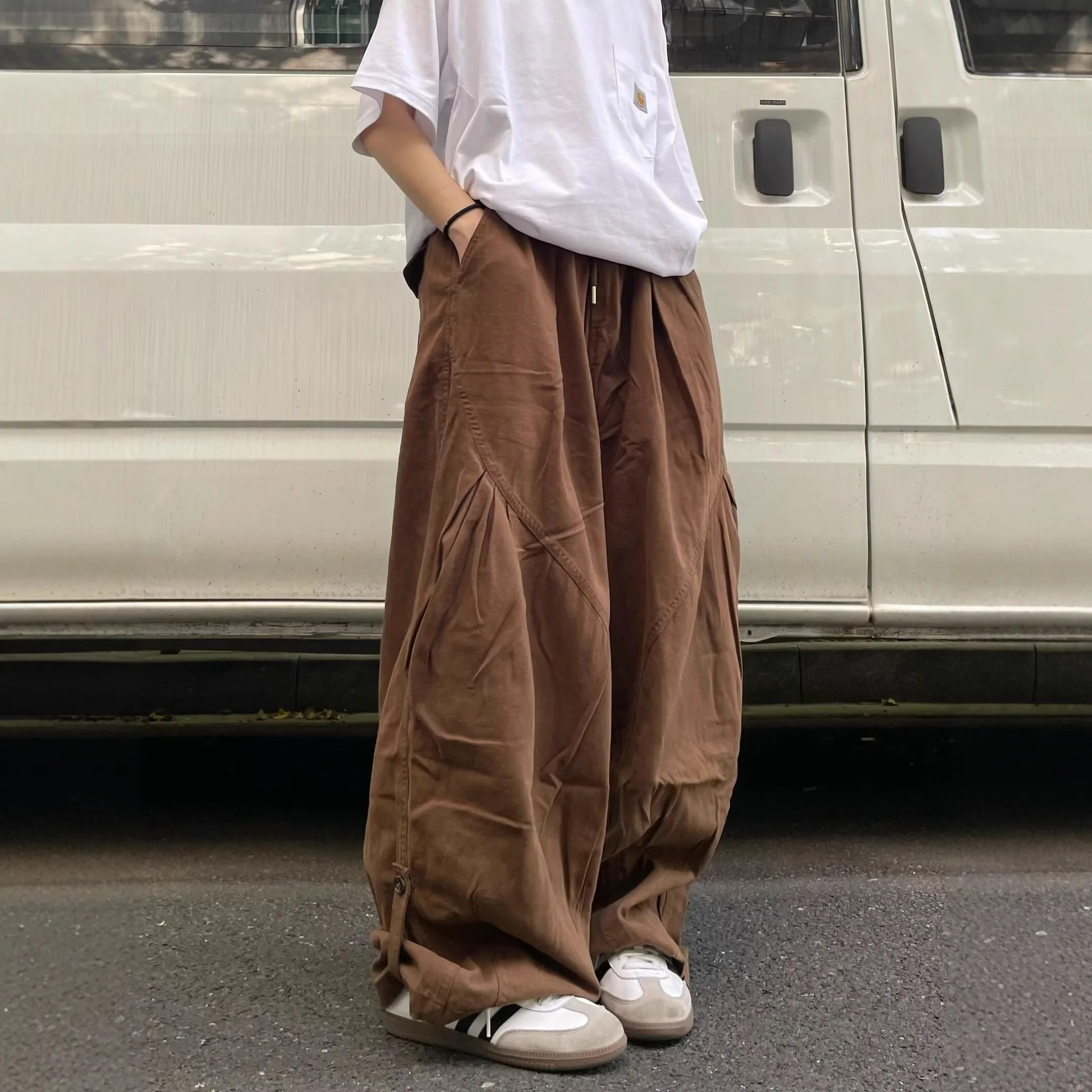 

Мужские широкие хлопковые и льняные шаровары в стиле ретро, плиссированные брюки-шаровары длиной до пола, мешковатые уличные брюки для бега, брюки-фонарики