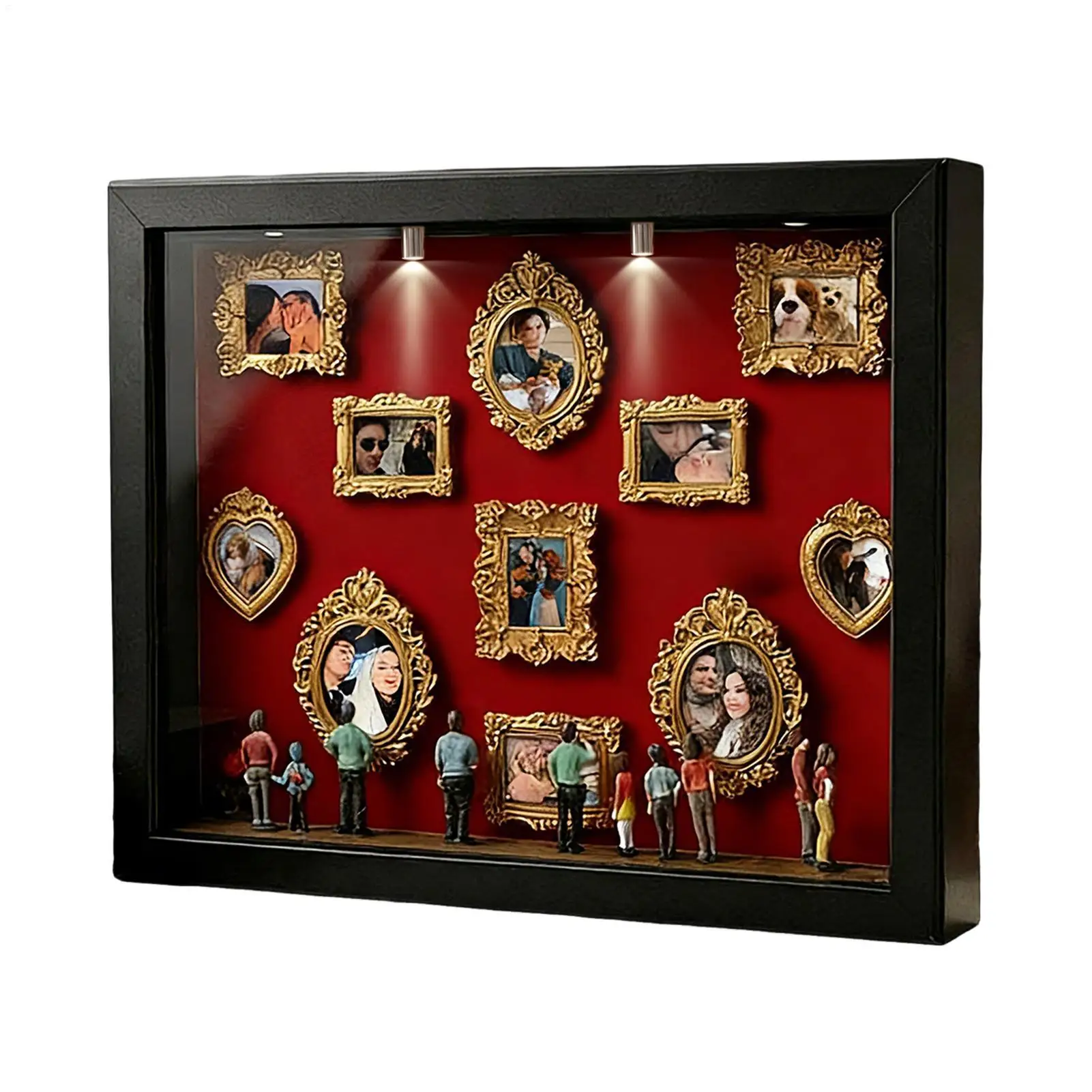 1pc MiniMuseum Silhouette Box Memory Photo Display Case With Light 11 Pieces Miniature Photo Frame With 8 Figurines For Home
