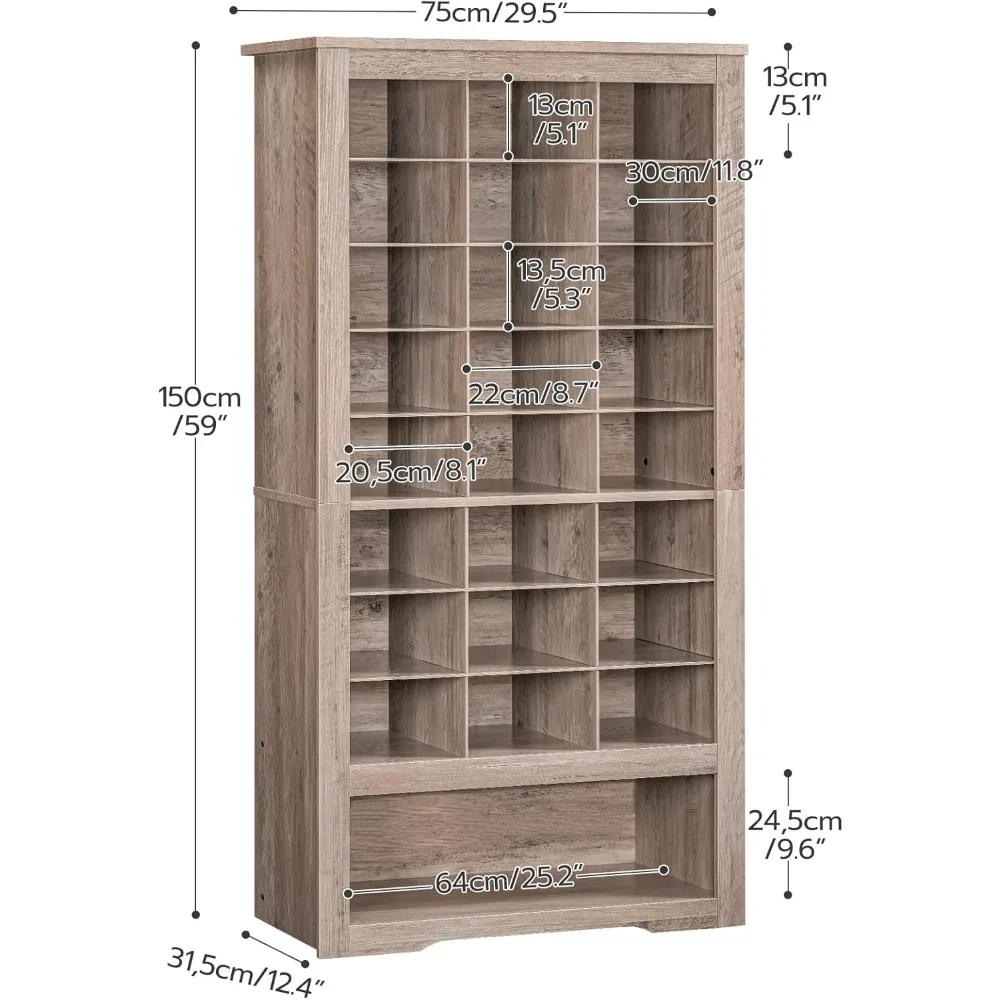 Tall Shoe Cabinet Set of 2, 9 Tier Shoe Storage Cabinet, Freestanding Wooden Shoe Organizer with 24 Cubbies and 3 Hooks, for En #2