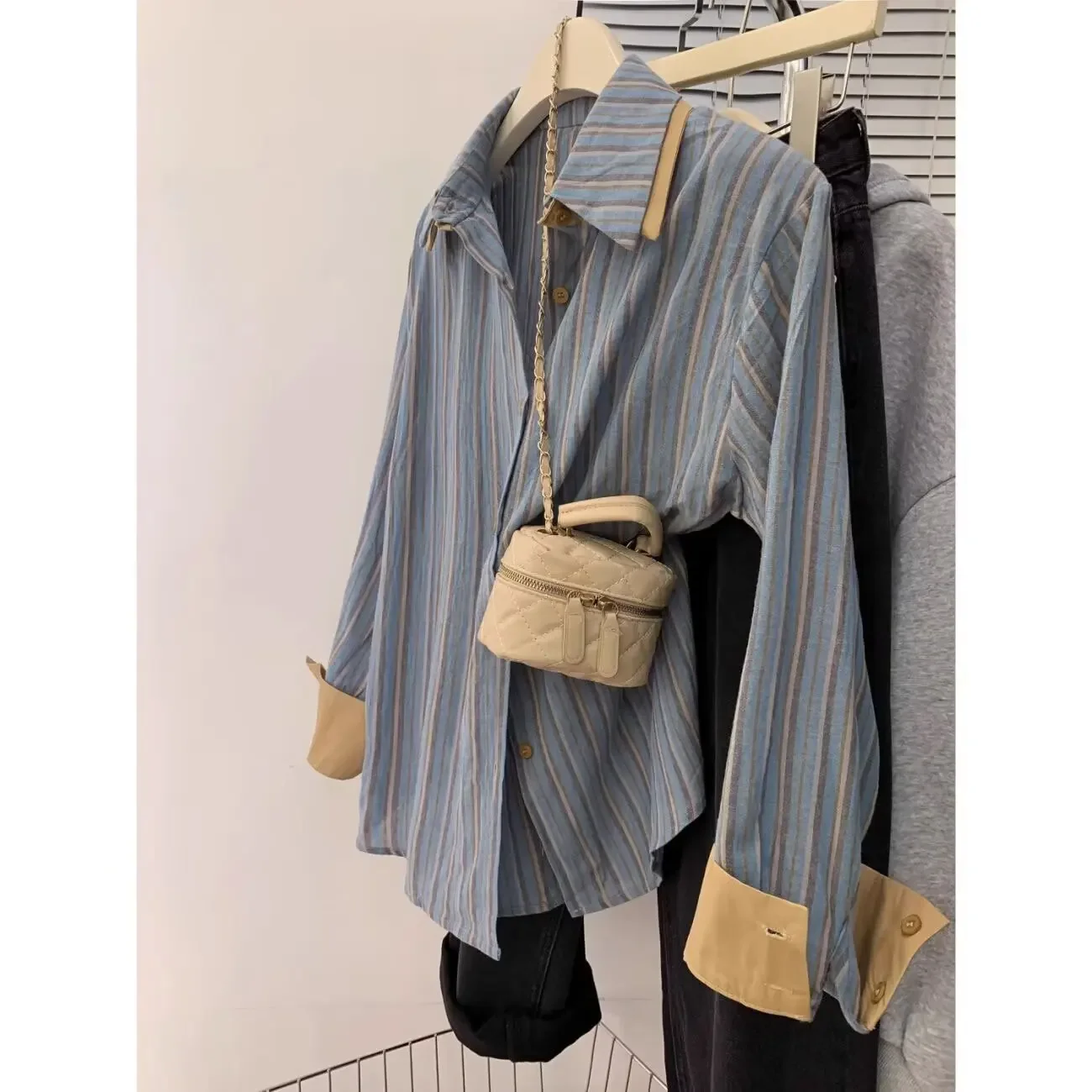 Blue Striped Long Sleeve Shirt Women's Summer Petite Blouse Sensible Niche French Style Casual Laid-back Shirt