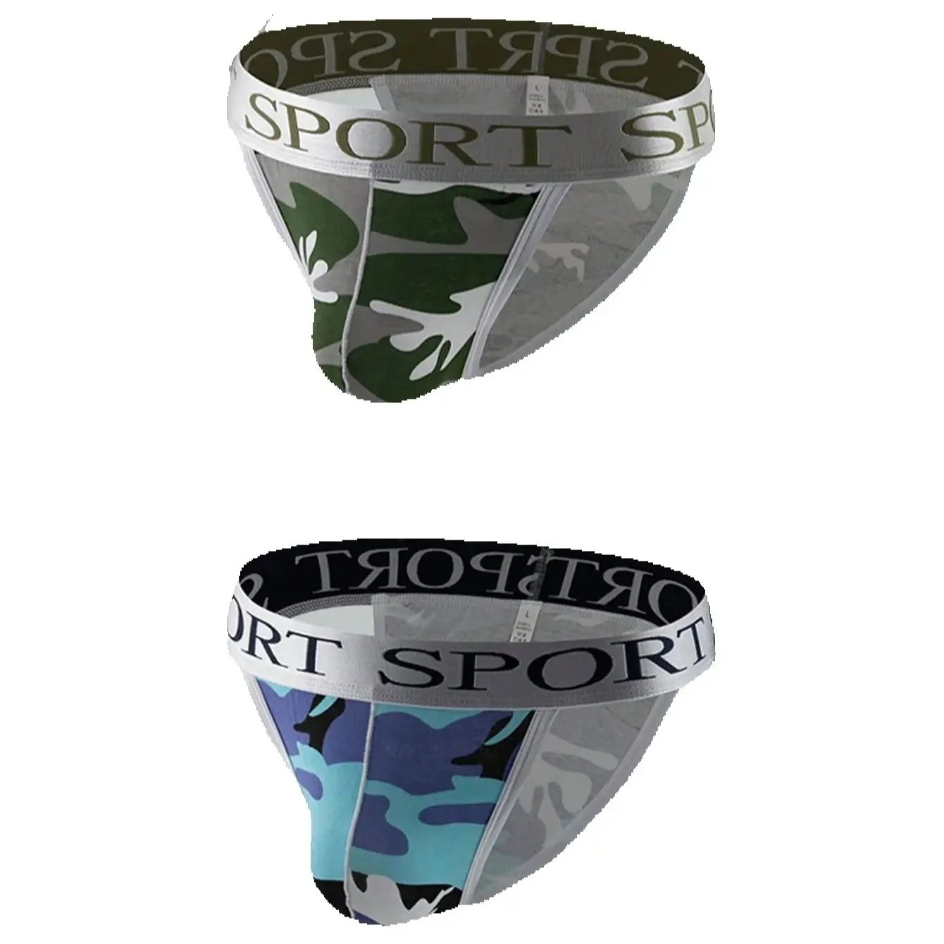 

2 шт., повседневные спортивные базовые трикотажные ткани с камуфляжным рисунком и буквами, мужские дышащие антибактериальные хлопковые стринги с низкой талией и принтом