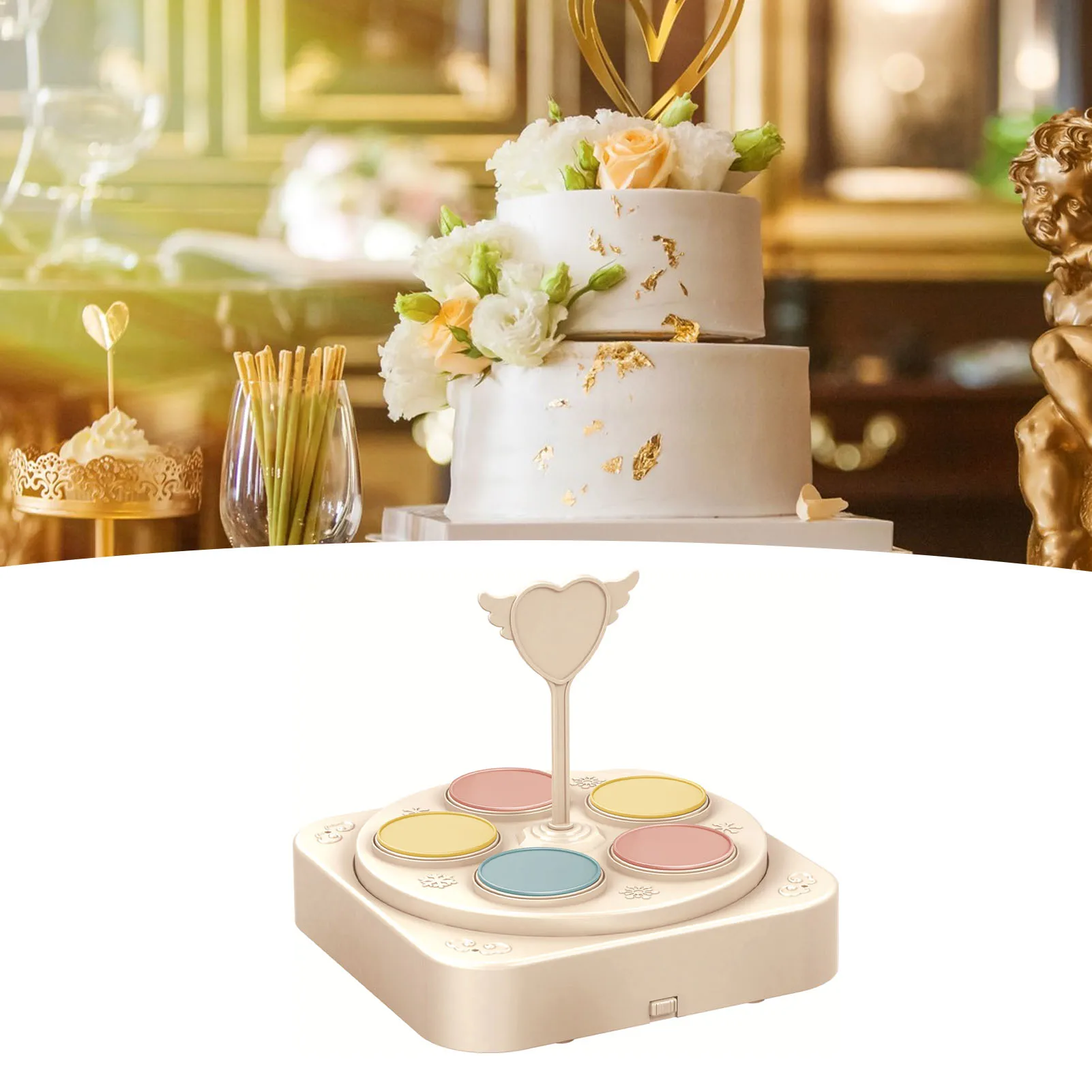 

1PC 360° Automatic Rotating Dessert Display Machine Table Battery Powered One-Button Control for Birthday Wedding Party Home