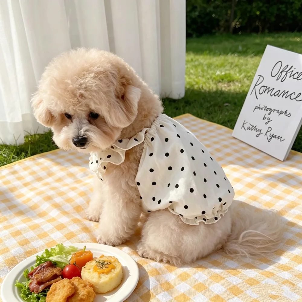 1 Stück klassisches gepunktetes Haustier-Tanktop, Anti-Shedding-Tanktop-Kleid für Haustiere, Teddybär, Kleidung für kleine und mittelgroße Katzen und Hunde – Detail 2