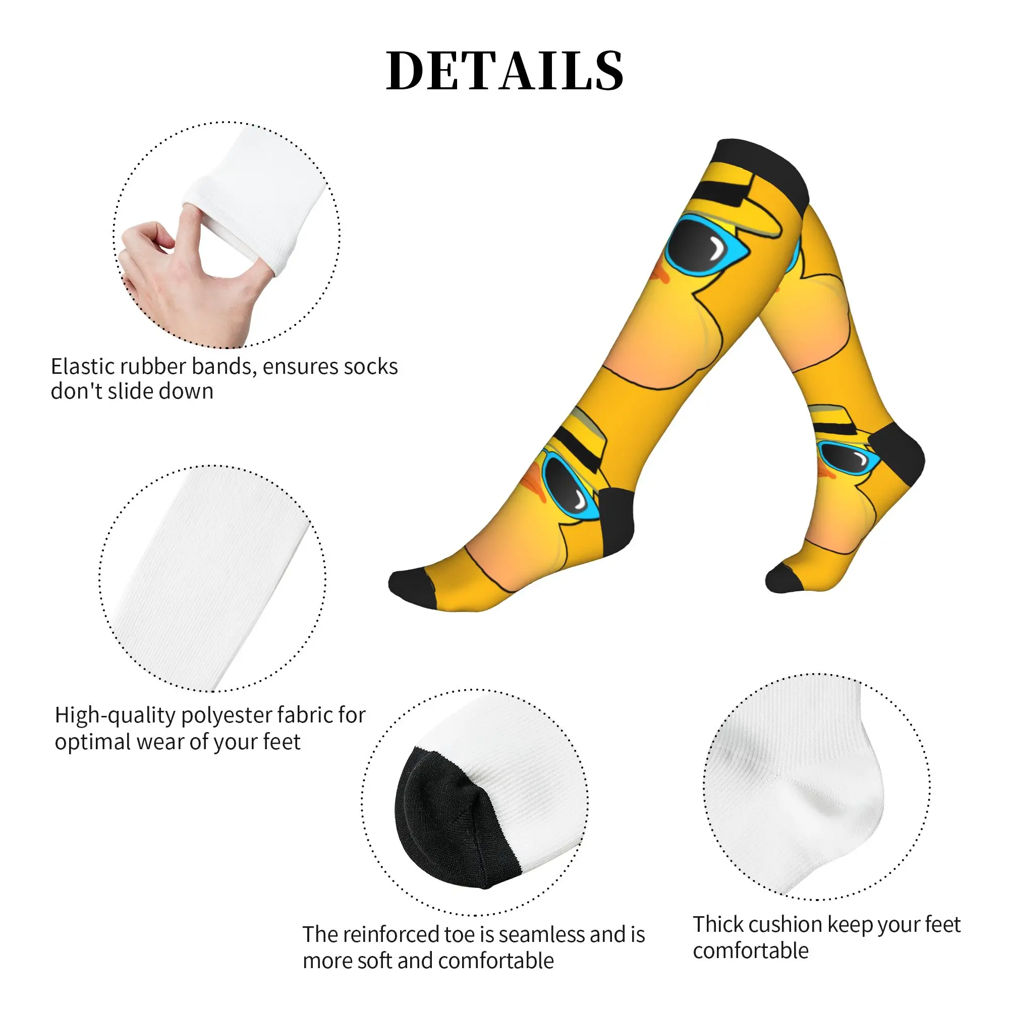 Cute Print Rubber Duck Ducky wearing Boater Hat And sunglasses Socks for Stretchy Summer Autumn Winter  Sports Compression Socks view 5