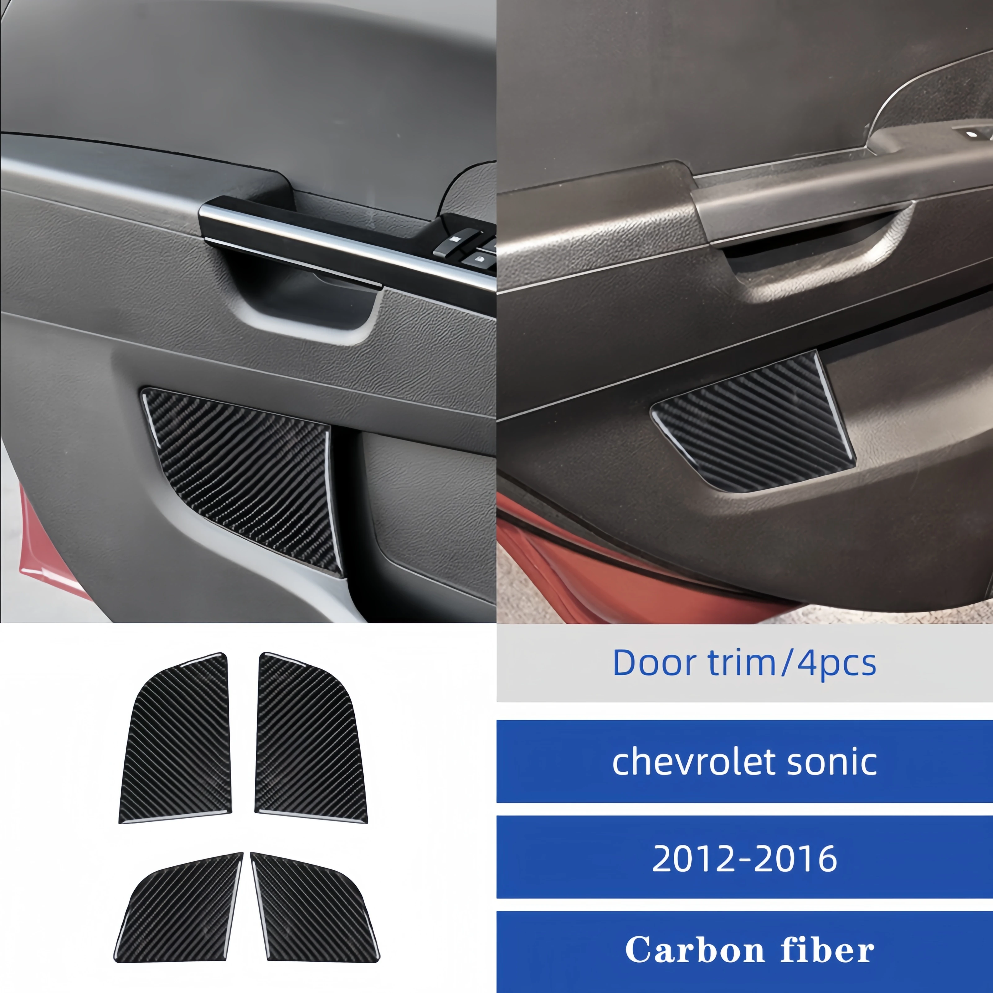 For Chevrolet Sonic 2012-2016 Accessories 4pcs Carbon Fiber Car Interior Door Panel Cover Protecrive Trim Decoration Stickers