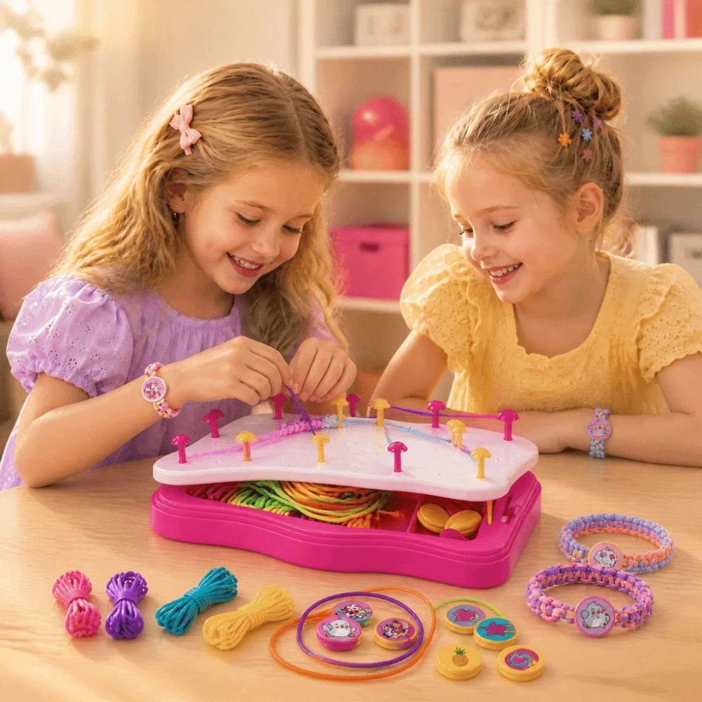 Puzzle Umbrella Rope Bracelet Weaver Set Hand Rope Weaver Pretend Play Bracelet Making Kit Colorful Rope Easy To Use