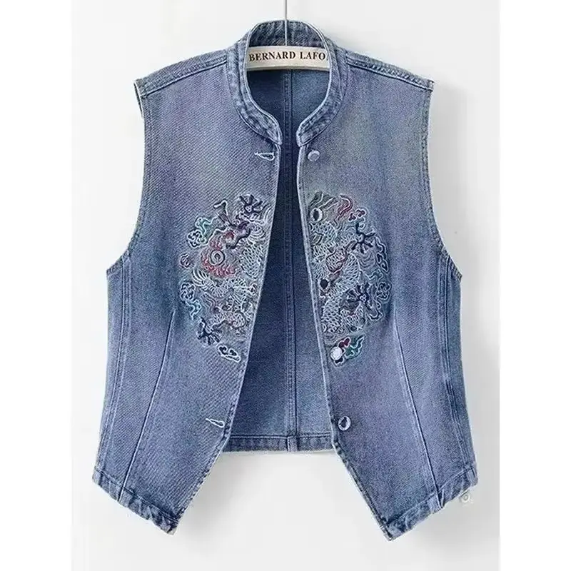 

Весенне-осенний джинсовый жилет, женская куртка, новинка 2025 года, темпераментный короткий жилет с рукавами-джокером, женский жилет, пальто, женские топы