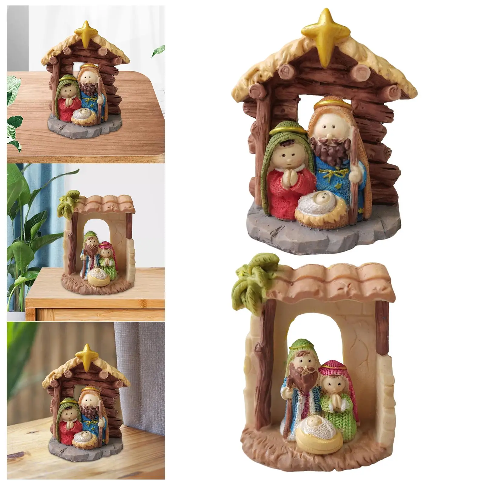 Holy Family Figurine Crib Figurine Christmas Nativity Set Showpiece Resin